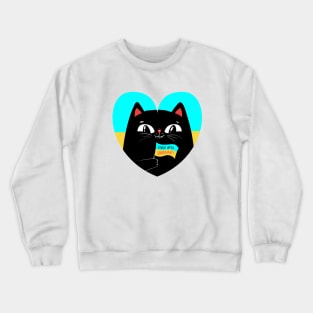 Black cat with Ukraine flag Crewneck Sweatshirt